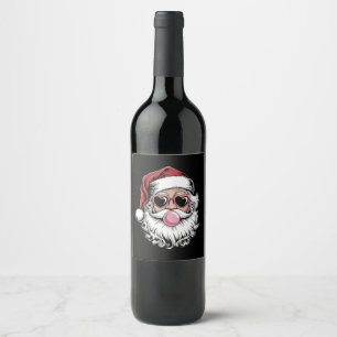 Retro Santa With Glasses Blowing Bubble Christmas Wine Label