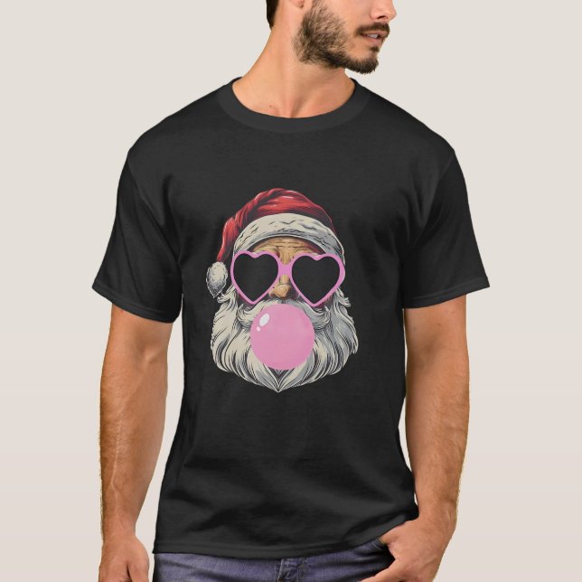 Retro Santa With Heart Glasses Bubblegum Christmas T-Shirt (Front)