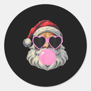 Retro Santa With Heart Gles Bubblegum Christmas Gi Classic Round Sticker