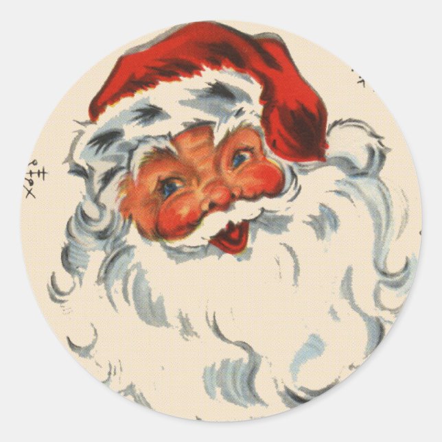 Retro Santa With Stars Classic Round Sticker (Front)