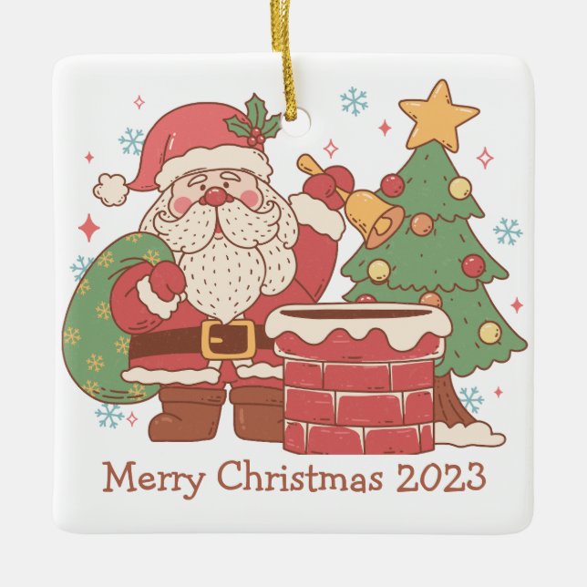 Retro Santa with Toys Christmas Ornament (Front)