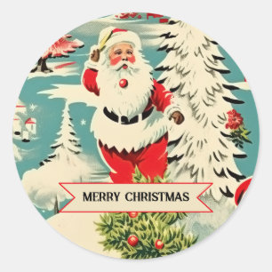 Retro Santa Wonderland Classic Round Sticker