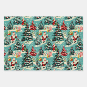 Retro Santa Wonderland Wrapping Paper Sheet
