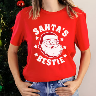 Retro Santa's Bestie Modern Red Women's Christmas T-Shirt
