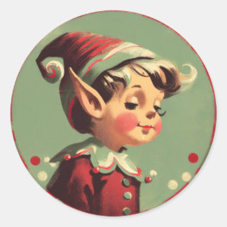 Retro Santa's Elf Vintage Christmas Classic Round Sticker