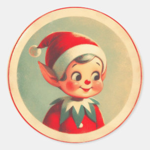 Retro Santa's Elf Vintage Christmas Classic Round Sticker