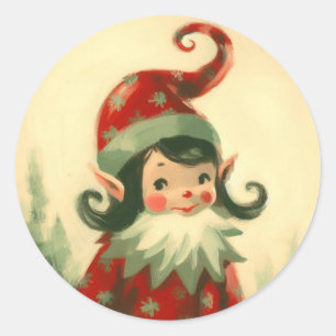 Retro Santa's Elf Vintage Christmas Classic Round Sticker