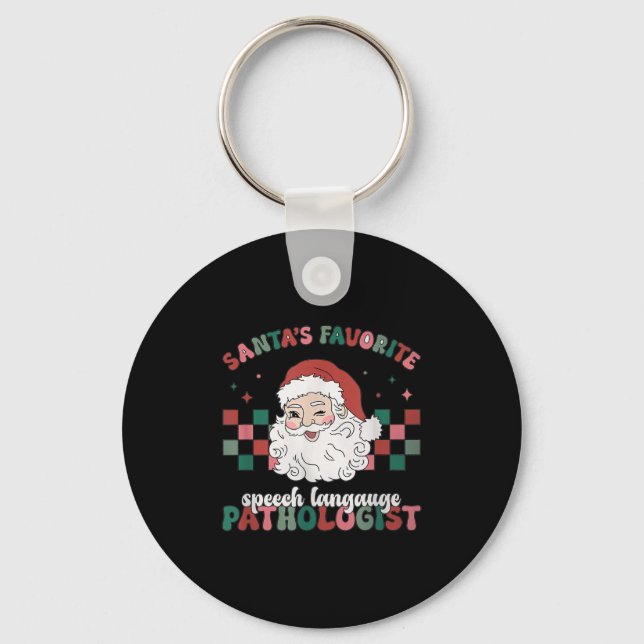 Retro Santa's Favourite Speech Language Christmas  Key Ring (Front)