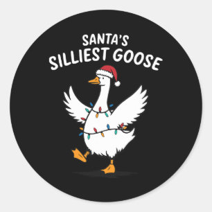 Retro Santa's Silliest Goose Christmas Silly Goose Classic Round Sticker