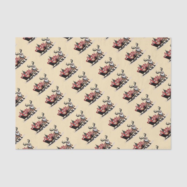 Retro Santa's Sleigh Christmas Tissue Paper (Front)