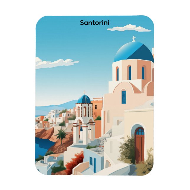 Retro Santorini Greece Mediterranean Blue & White  Magnet (Vertical)