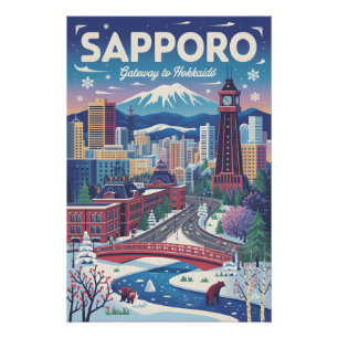 Retro Sapporo Japan Travel Poster Vintage Art