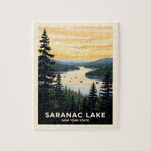 Retro Saranac Lake | New York Travel Jigsaw Puzzle (Vertical)