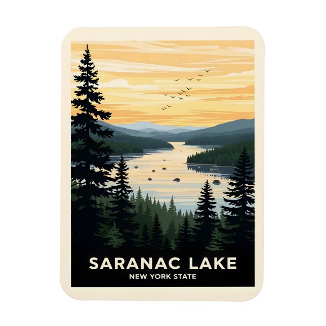 Retro Saranac Lake | New York Travel Magnet (Vertical)
