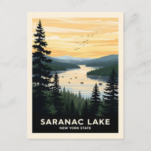 Retro Saranac Lake   New York Travel Postcard