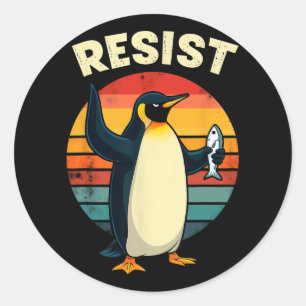 Retro Sarcastic Penguins Resist Tariffs Classic Round Sticker