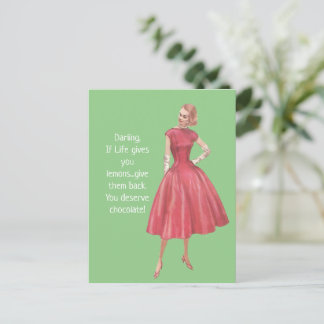 Retro Sarcastic Woman- If Life Gives You Lemons Postcard