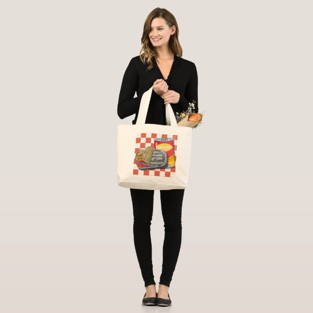 Retro Sardine Lover  Large Tote Bag (Front (Model))