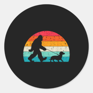 Retro Sasquatch Lover Doxie Wiener Dog Walker Bigf Classic Round Sticker