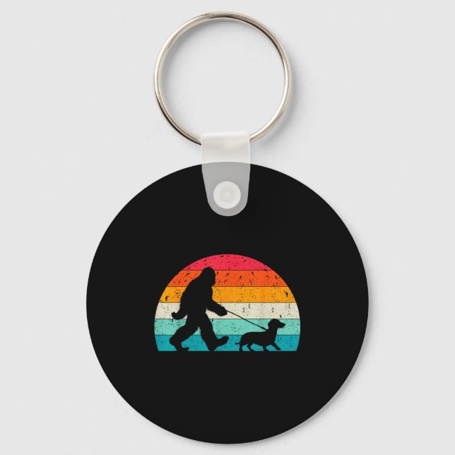 Retro Sasquatch Lover Doxie Wiener Dog Walker Bigf Key Ring (Front)