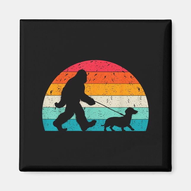 Retro Sasquatch Lover Doxie Wiener Dog Walker Bigf Magnet (Front)