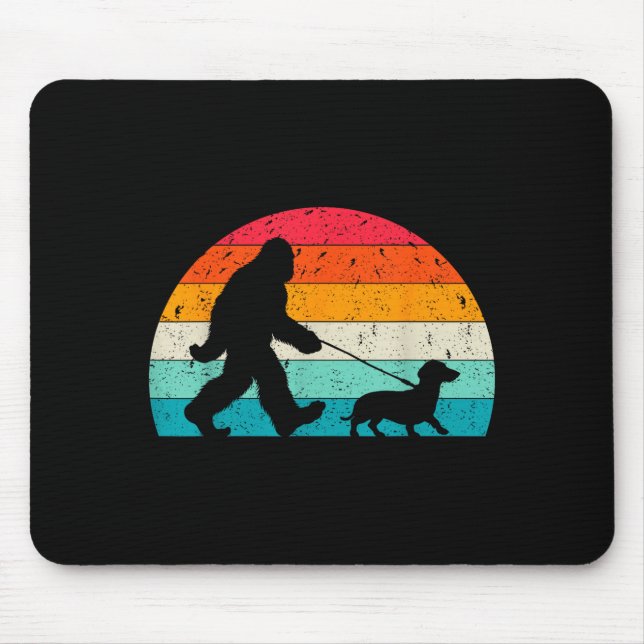 Retro Sasquatch Lover Doxie Wiener Dog Walker Bigf Mouse Mat (Front)