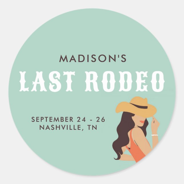 Retro Sassy Last Rodeo Pink Green Bachelorette Classic Round Sticker (Front)
