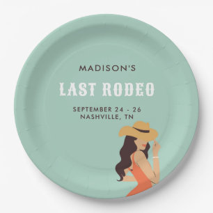 Retro Sassy Last Rodeo Pink Green Bachelorette Paper Plate