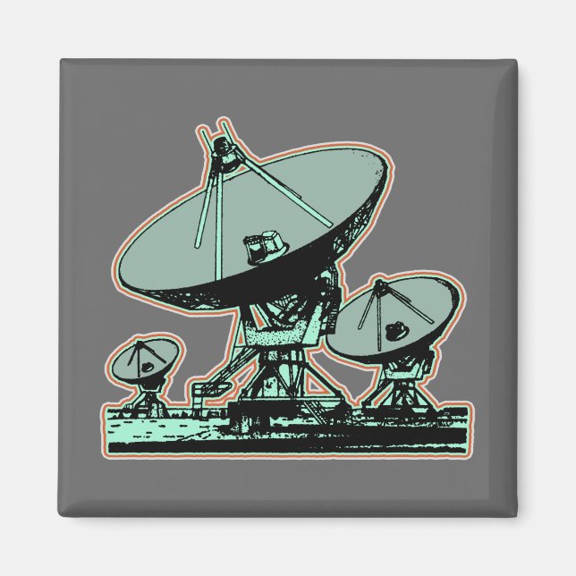 Retro Satellite Dish Graphic Magnet (Front)