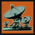 Retro Satellite Dish Graphic Poster<br><div class="desc">The receiving end of the satellite radio waves that fill the sky are satellite dishes. The Retro Satellite Dish Graphic design is a graphic illustration of three satellite dishes. The design is in the colours of light green and a dark orange, with black defining the three satellite dishes. The entire...</div>