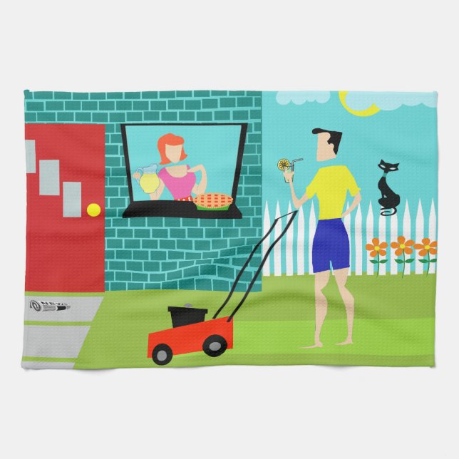 Retro Saturday Morning Kitchen Towel (Horizontal)