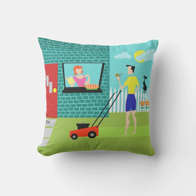 Retro Saturday Morning Outdoor Pillow (Front)