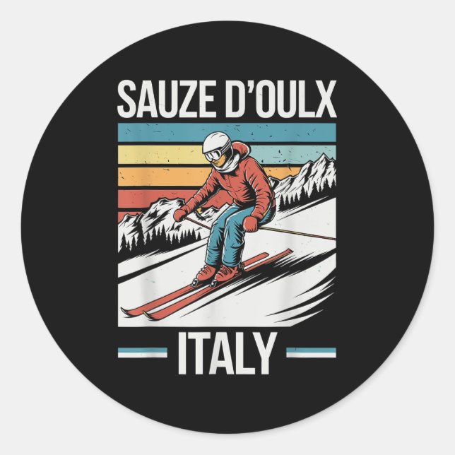 Retro Sauze Doulx Italy Ski Resort, Alpine Skiing  Classic Round Sticker (Front)