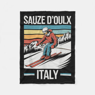 Retro Sauze Doulx Italy Ski Resort, Alpine Skiing  Fleece Blanket