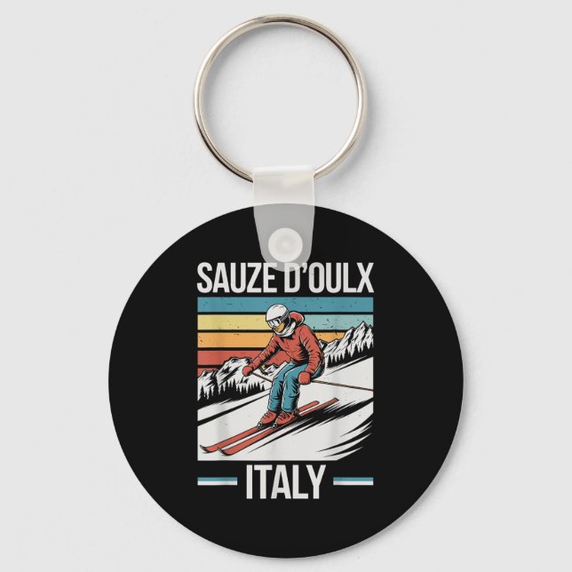 Retro Sauze Doulx Italy Ski Resort, Alpine Skiing  Key Ring (Front)