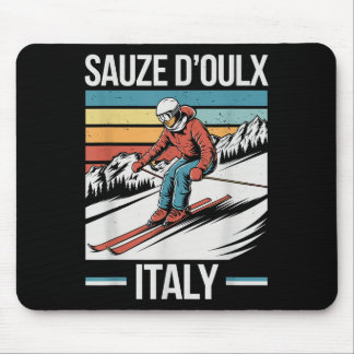 Retro Sauze Doulx Italy Ski Resort, Alpine Skiing  Mouse Mat