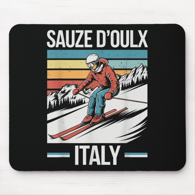 Retro Sauze Doulx Italy Ski Resort, Alpine Skiing  Mouse Mat (Front)