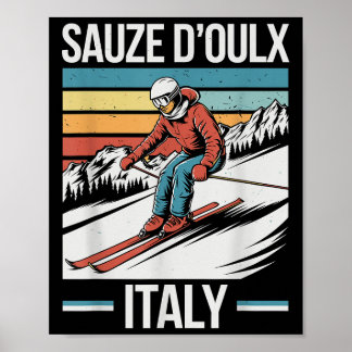 Retro Sauze Doulx Italy Ski Resort, Alpine Skiing  Poster
