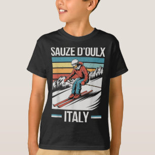 Retro Sauze Doulx Italy Ski Resort, Alpine Skiing T-Shirt