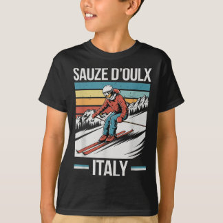 Retro Sauze Doulx Italy Ski Resort, Alpine Skiing  T-Shirt