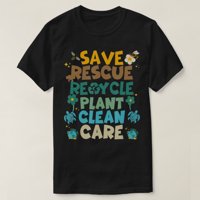 Retro Save Bees Rescue Animals Recycle Fun Earth D T-Shirt (Design Front)