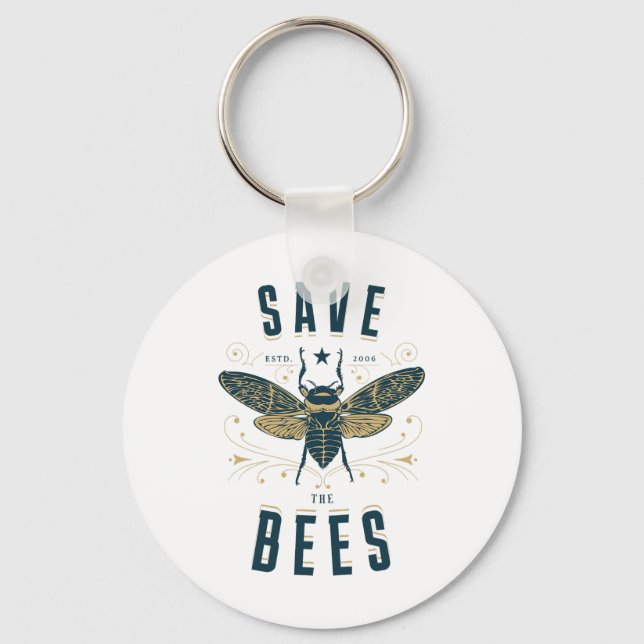 Retro Save The Bees Apiary Shirt Bee Beekeeper Ear Key Ring (Front)