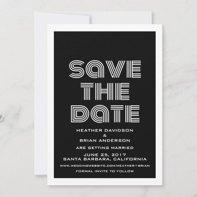 Retro Save the Date Invite, Black Invitation (Front)