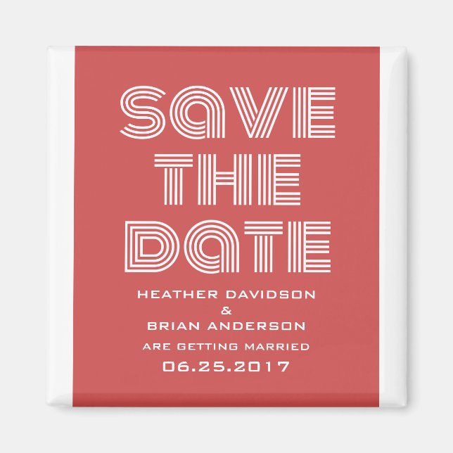 Retro Save the Date Magnet, Red Magnet (Front)