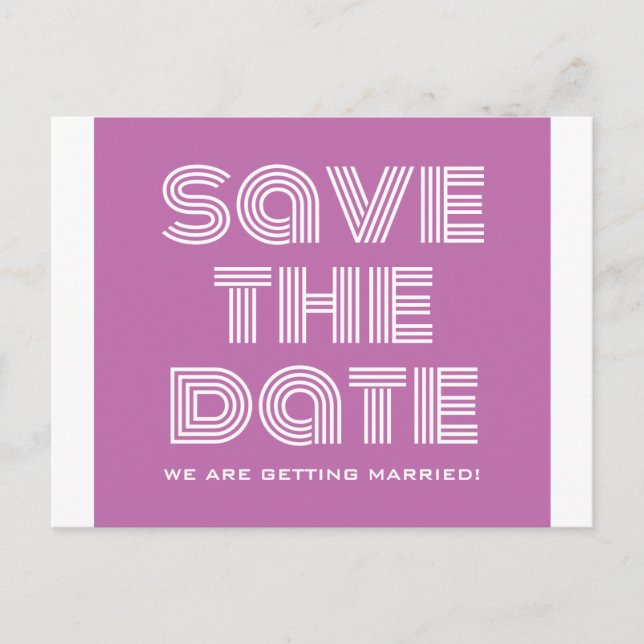 Retro Save the Date Postcard, Fuchsia Announcement Postcard (Front)