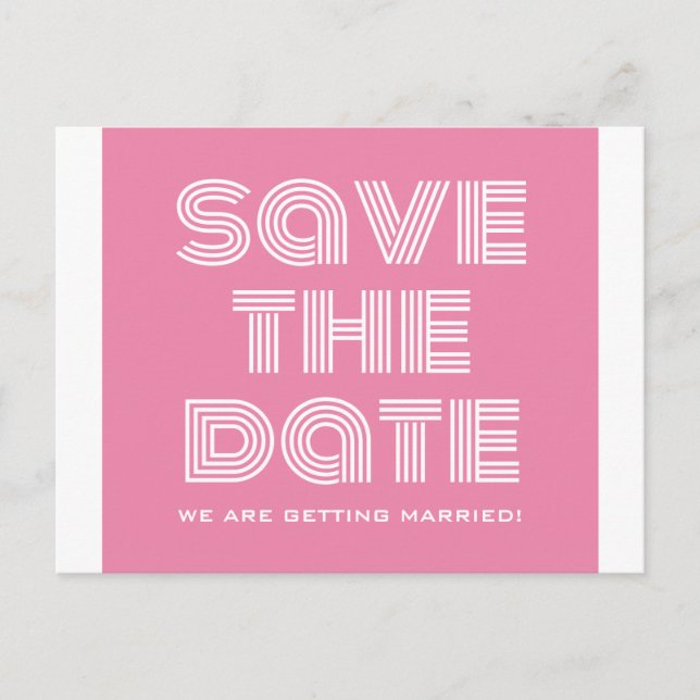 Retro Save the Date Postcard, Pink Announcement Postcard (Front)