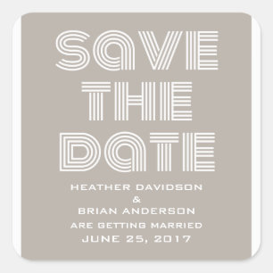 Retro Save the Date Stickers, Beige Square Sticker