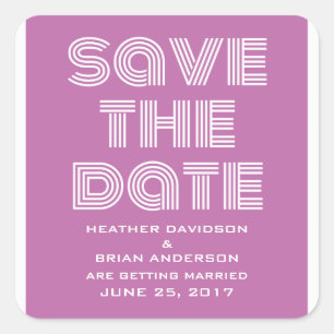 Retro Save the Date Stickers, Fuchsia Square Sticker