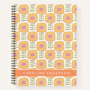 Retro Scandi Yellow Flower Pattern Personalised  Notebook