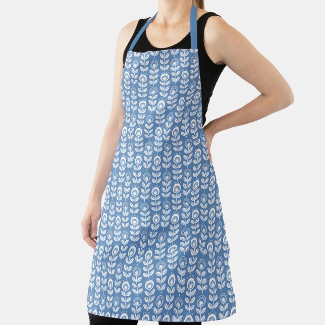 Retro Scandinavian Blue Pattern Apron (Insitu)